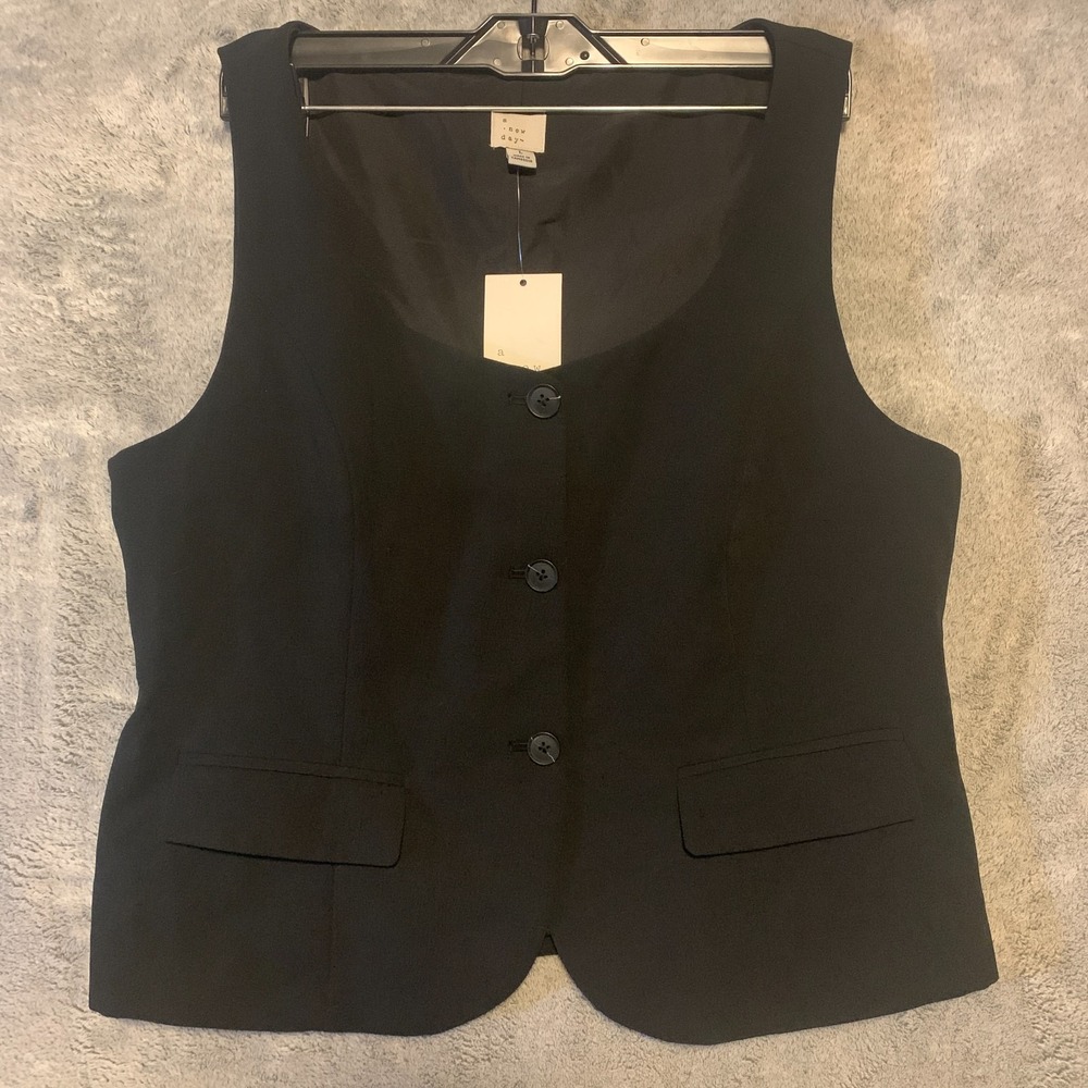 A New Day Womens L Black Vest Mini Skirt Set 2 Piece Scoop Neck Button Front NWT - Picture 7 of 14